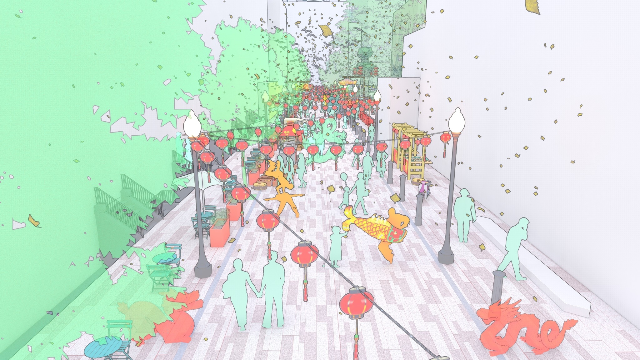Chinatown public realm / Street perspective 1