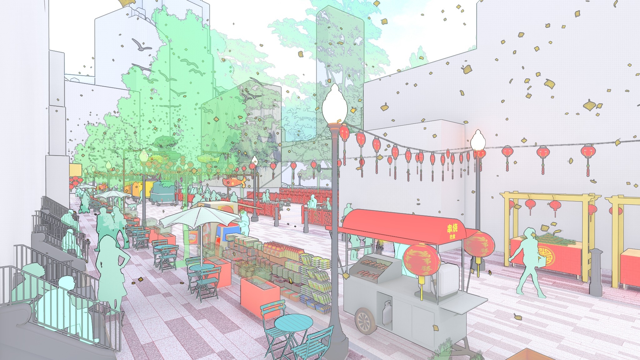 Chinatown public realm / Street perspective 2